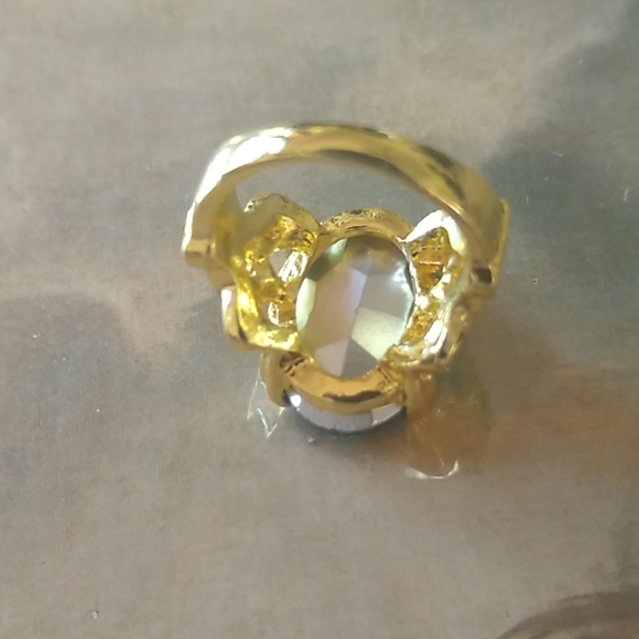 Turquoise Topaz Gold Tone Costume Cocktail Statement Ring SZ 6 - Picture 4 of 7